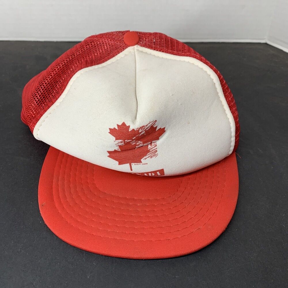 Vintage Canada Maple Leaf Mesh Trucker Snapback Hat Cap 80s Travel Men Red White